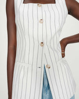 Tailored pinstripe linen sleeveless vest white Vic