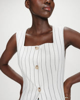 Tailored pinstripe linen sleeveless vest white Vic