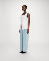 Tailored pinstripe linen sleeveless vest white Vic