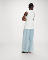 Tailored pinstripe linen sleeveless vest white Vic