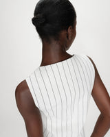 Tailored pinstripe linen sleeveless vest white Vic