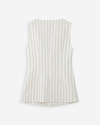 Gilet rayé en lin sans manches col carré boutonné white Vic
