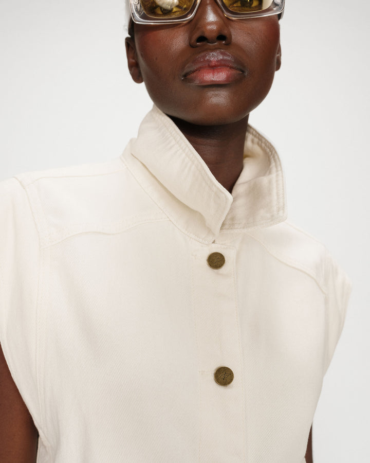 Veste sans manches en jean oversize ecru Vallonia