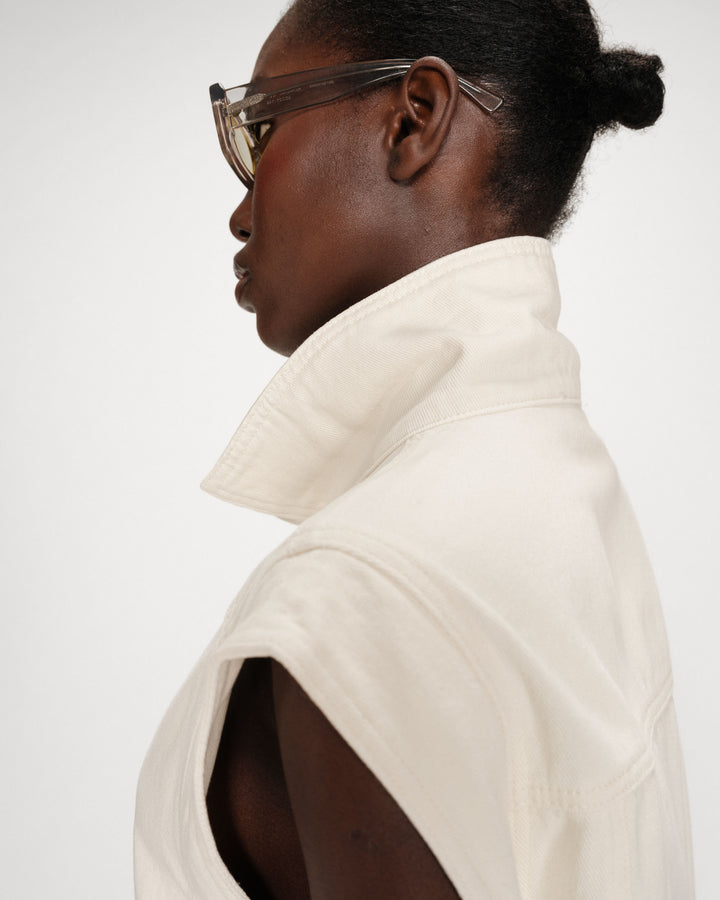 Veste sans manches en jean oversize ecru Vallonia