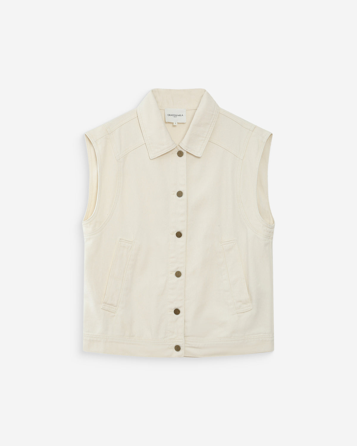 Veste sans manches en jean oversize ecru Vallonia