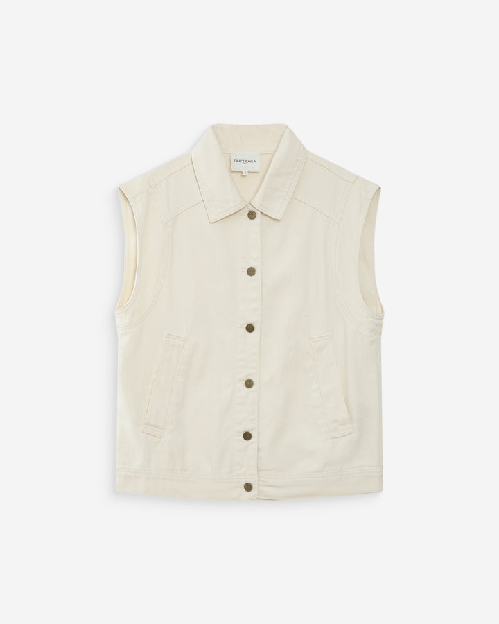 Veste sans manches en jean oversize ecru Vallonia