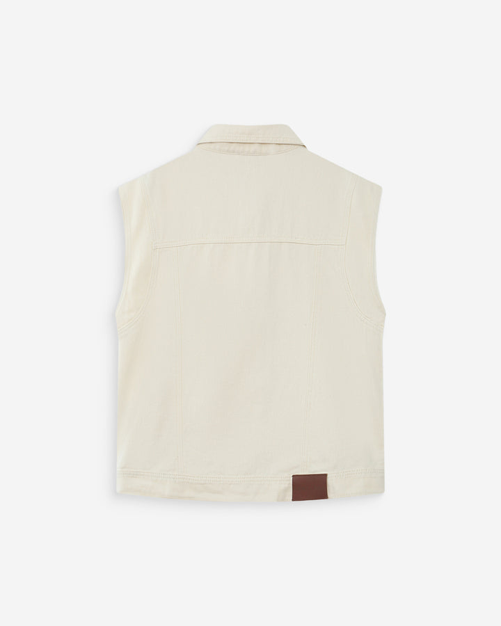 Veste sans manches en jean oversize ecru Vallonia