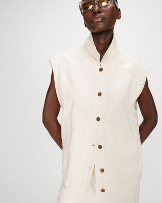 Veste sans manches en jean oversize ecru Vallonia
