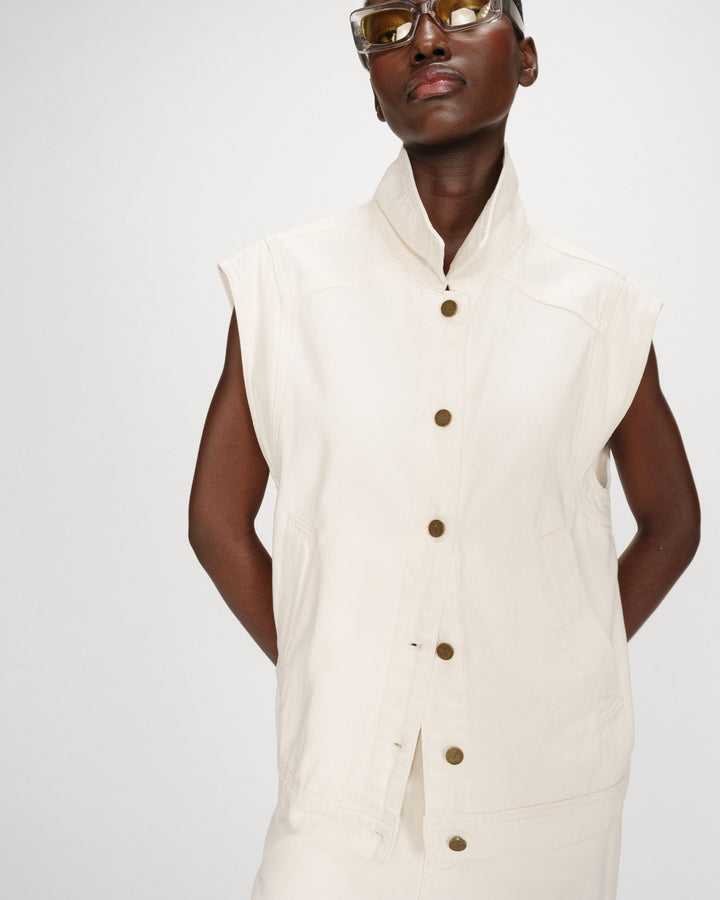 Veste sans manches en jean oversize ecru Vallonia