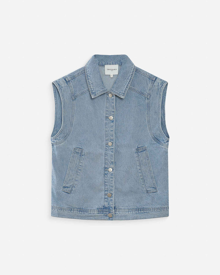 Veste sans manches en jean oversize skyblue Vallonia