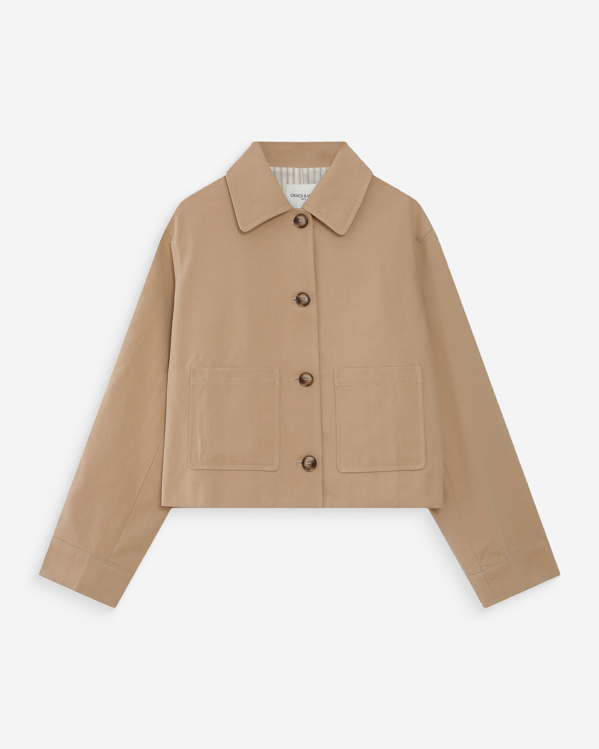 Veste courte en coton boutonnée à poches sable Veronica
