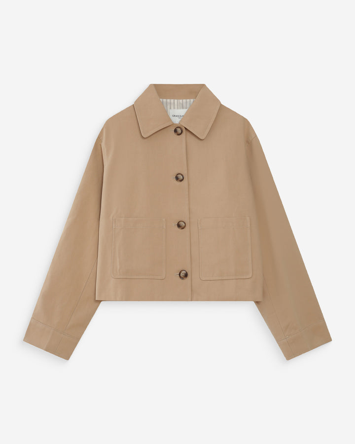 Veste courte en coton boutonnée à poches sable Veronica