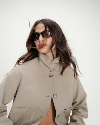 Veste courte en coton boutonnée à poches sauge Veronica