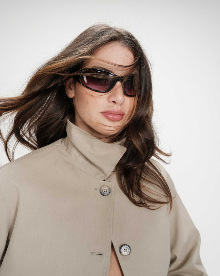 Veste courte en coton boutonnée à poches sauge Veronica