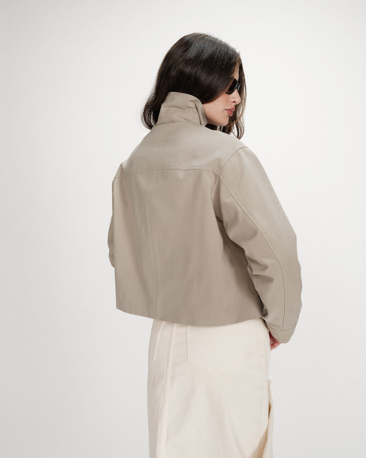 Veste courte en coton boutonnée à poches sauge Veronica