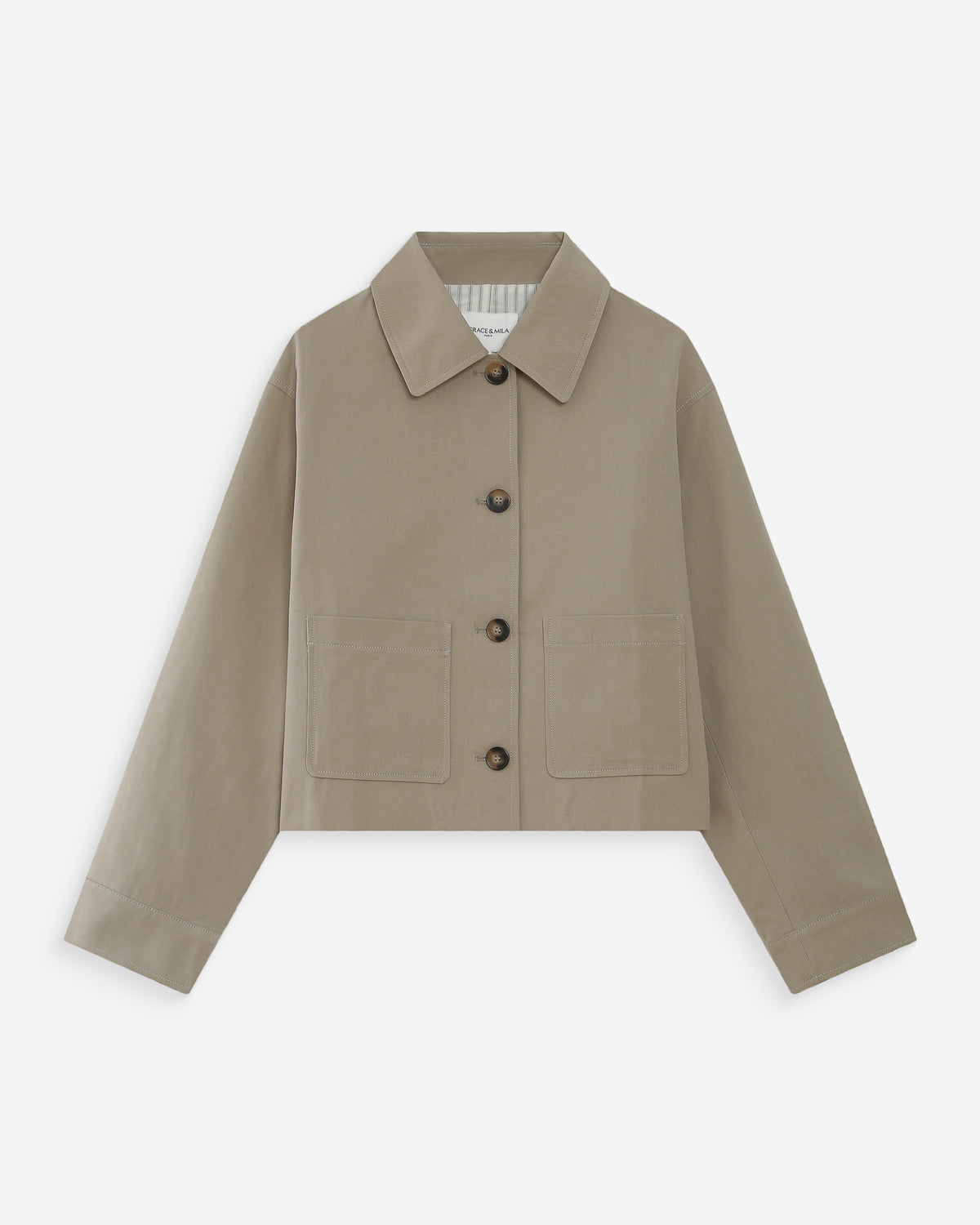 Veste courte en coton boutonnée à poches sauge Veronica
