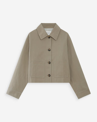 Veste courte en coton boutonnée à poches sauge Veronica
