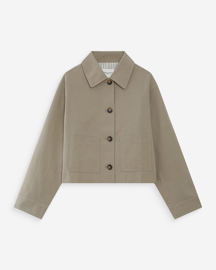 Veste courte en coton boutonnée à poches sauge Veronica