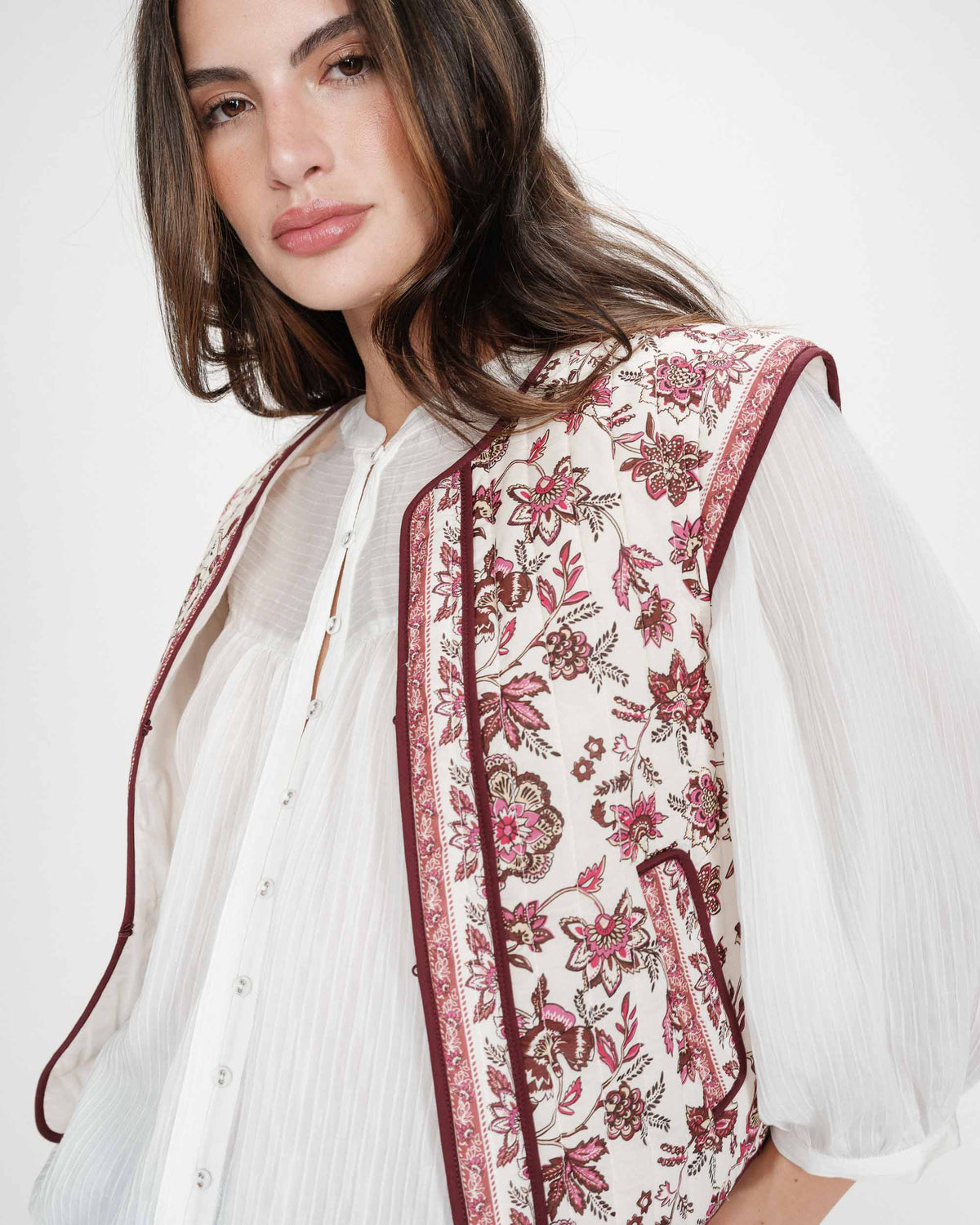Veste matelassée en coton sans manches imprimée fleur Viola