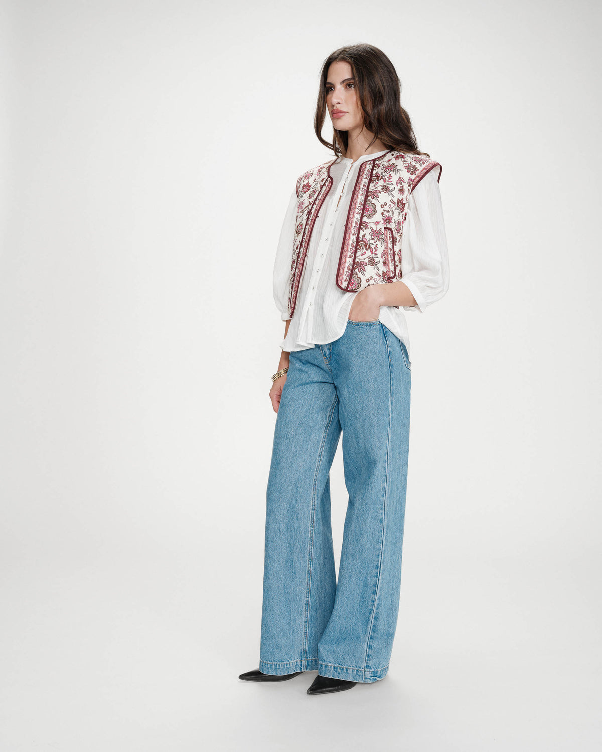 Veste matelassée en coton sans manches imprimée fleur Viola