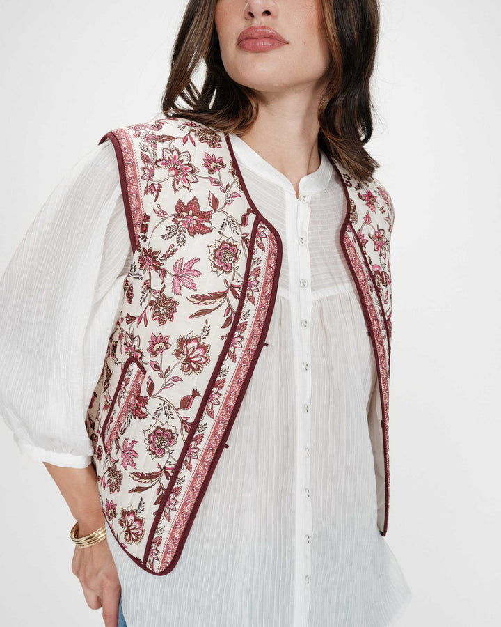 Veste matelassée en coton sans manches imprimée fleur Viola