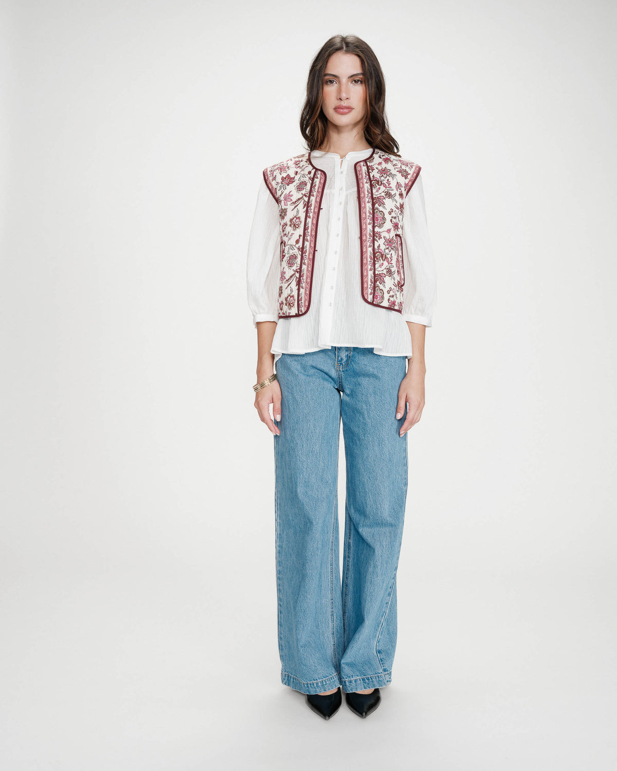 Veste matelassée en coton sans manches imprimée fleur Viola