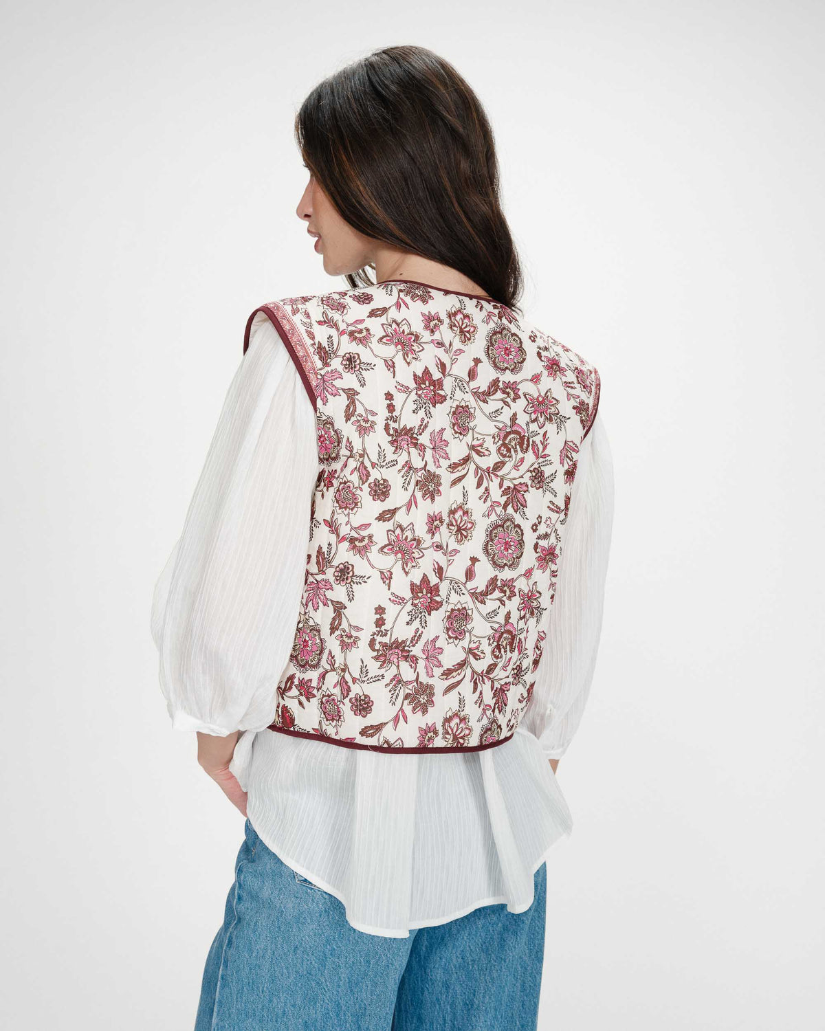 Veste matelassée en coton sans manches imprimée fleur Viola