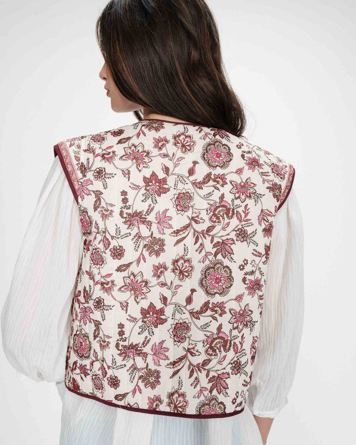 Veste matelassée en coton sans manches imprimée fleur Viola