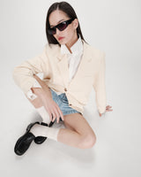 Blazer droit rayé à deux boutons vanille Velvet
