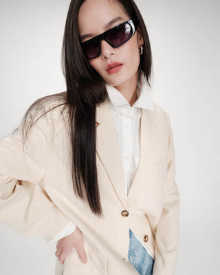 Blazer droit rayé à deux boutons vanille Velvet