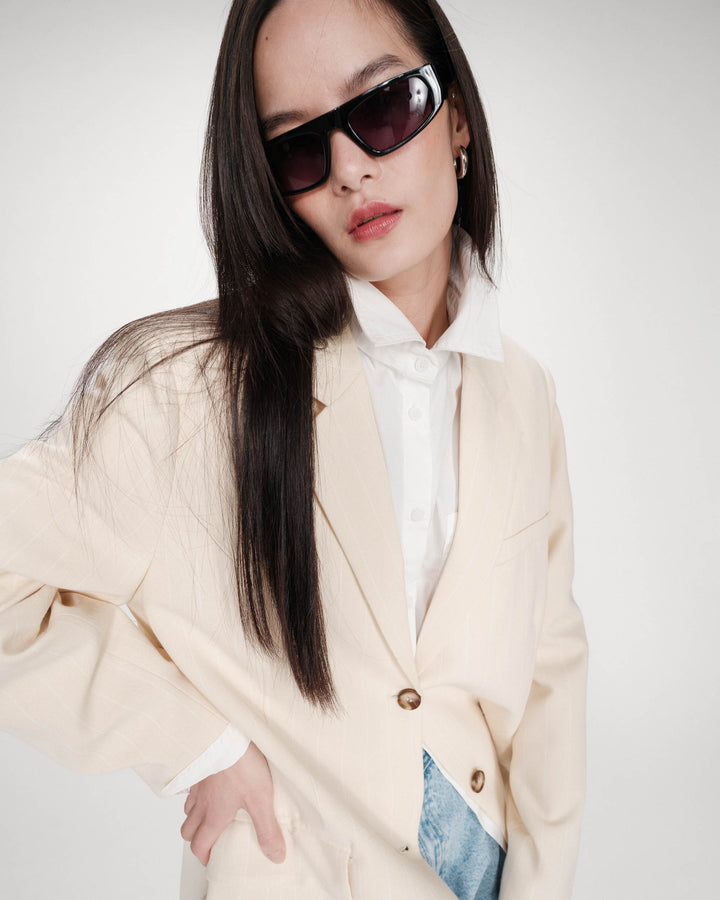 Blazer droit rayé à deux boutons vanille Velvet