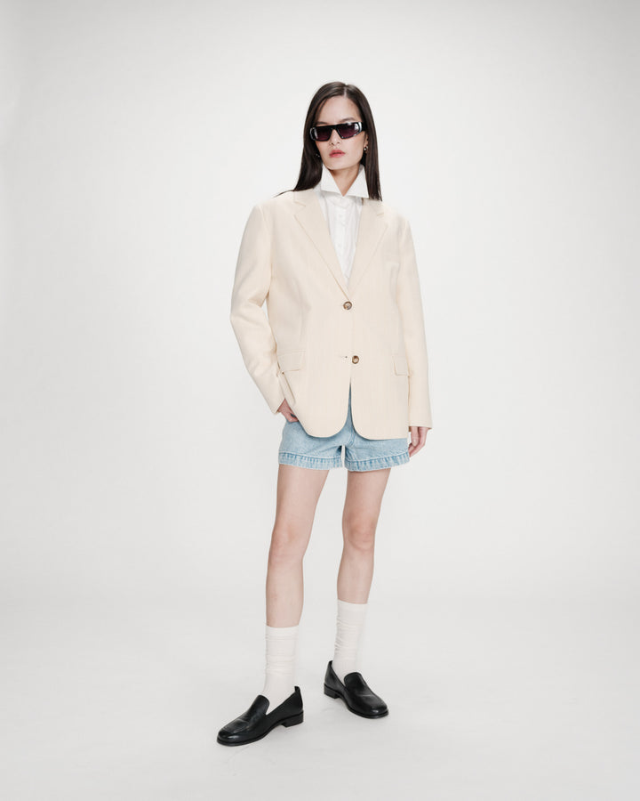 Blazer droit rayé à deux boutons vanille Velvet