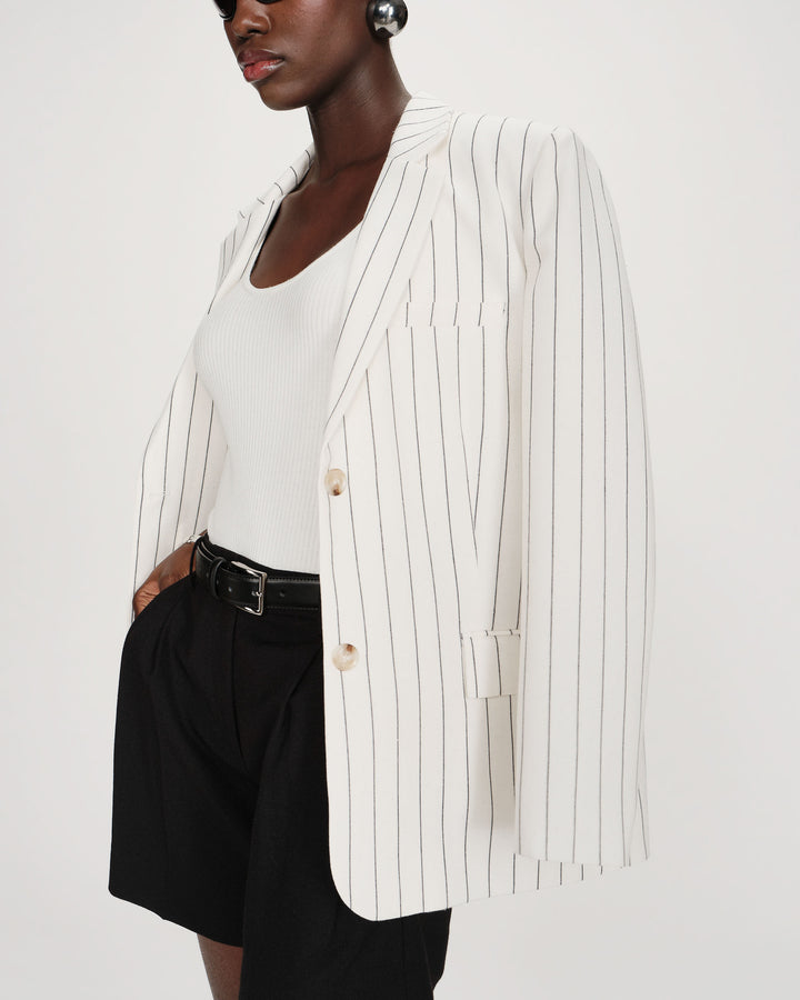 Blazer droit rayé à deux boutons white Velvet