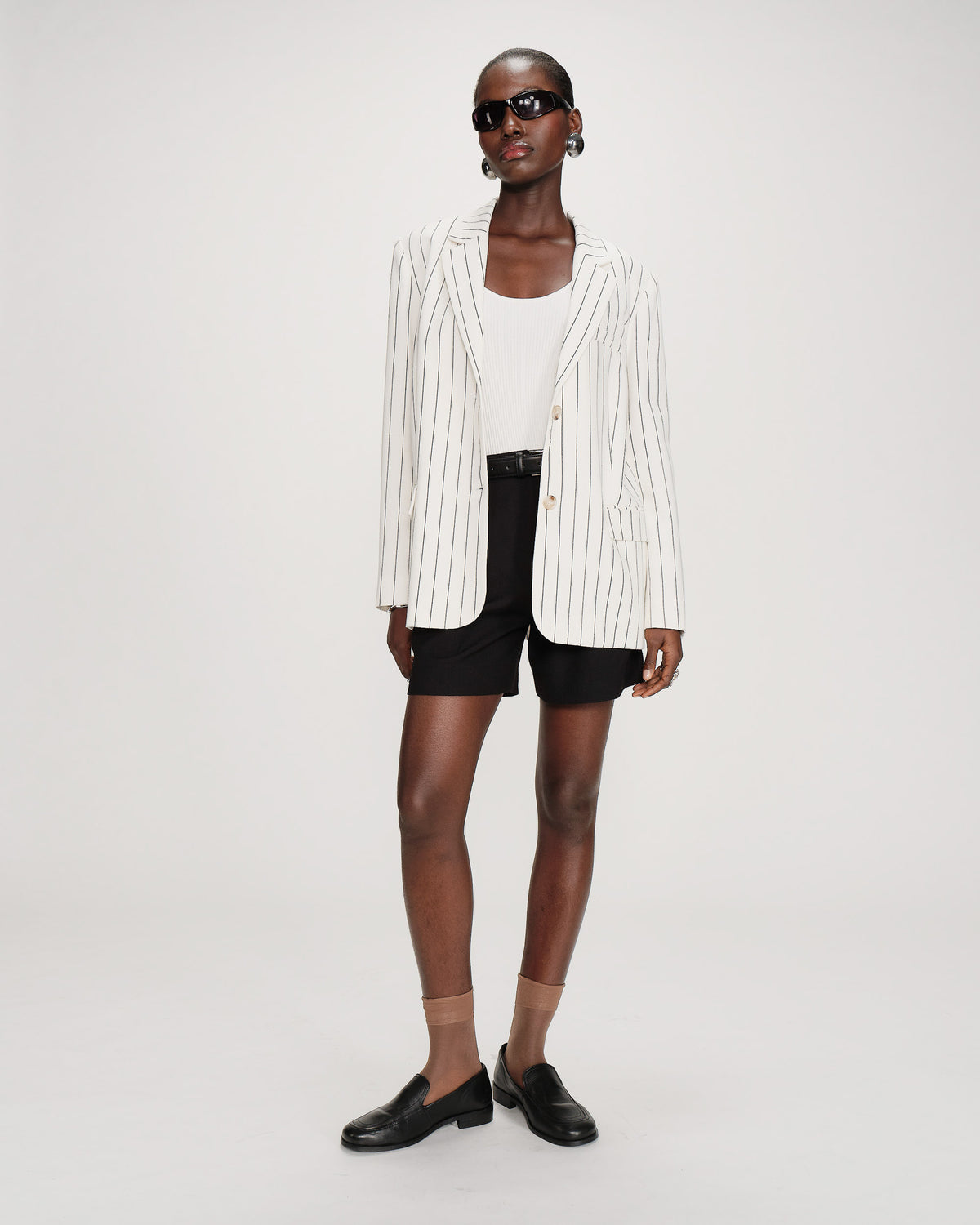 Blazer droit rayé à deux boutons white Velvet