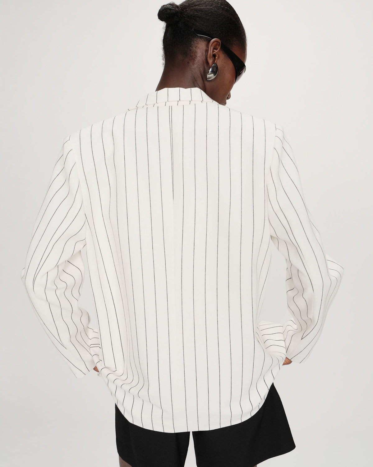 Blazer droit rayé à deux boutons white Velvet