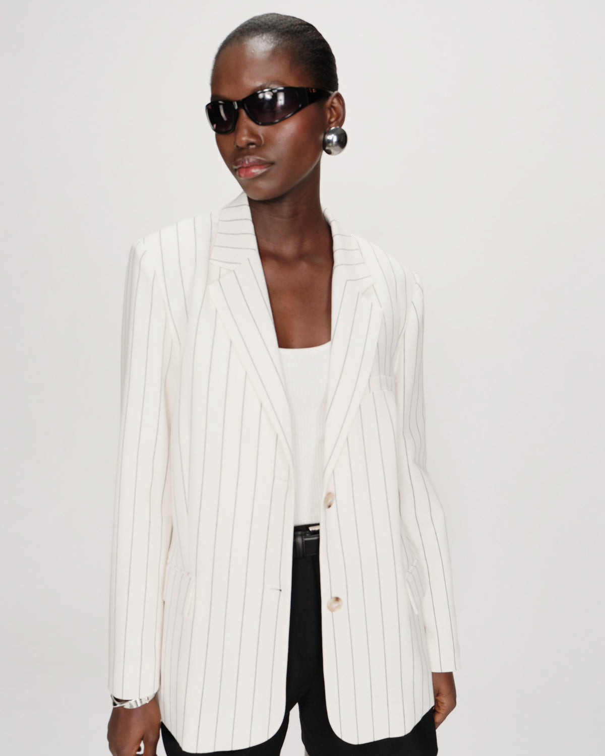 Blazer droit rayé à deux boutons white Velvet