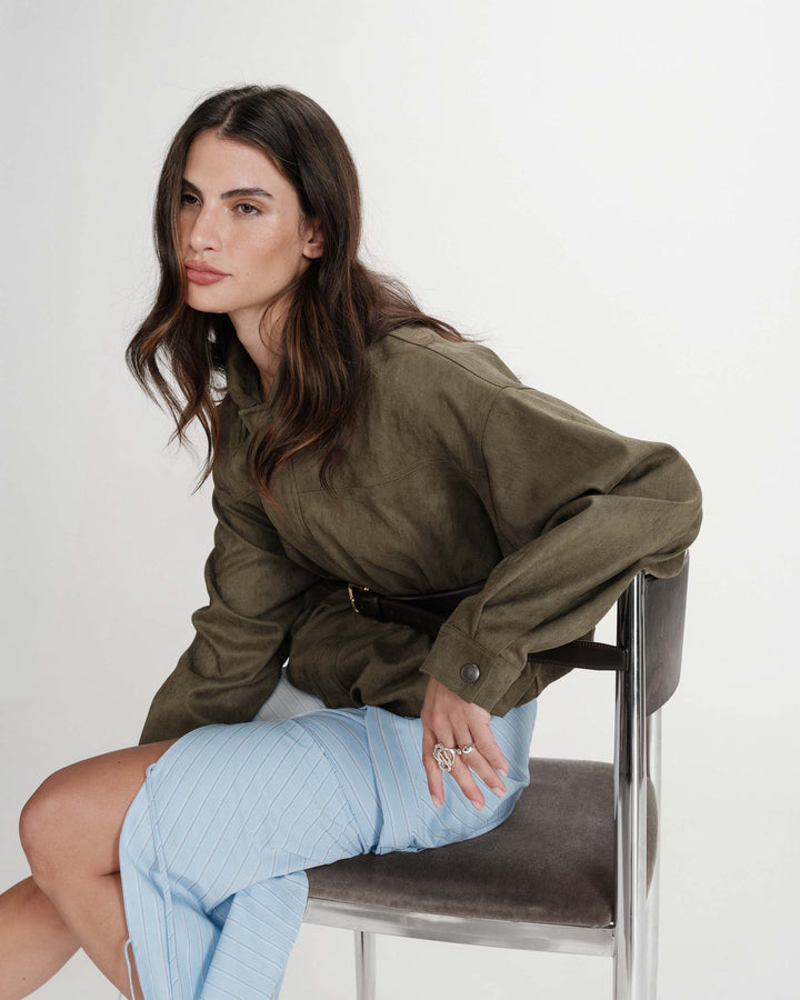 Veste bomber en suédine ourlet ballon kaki Verve