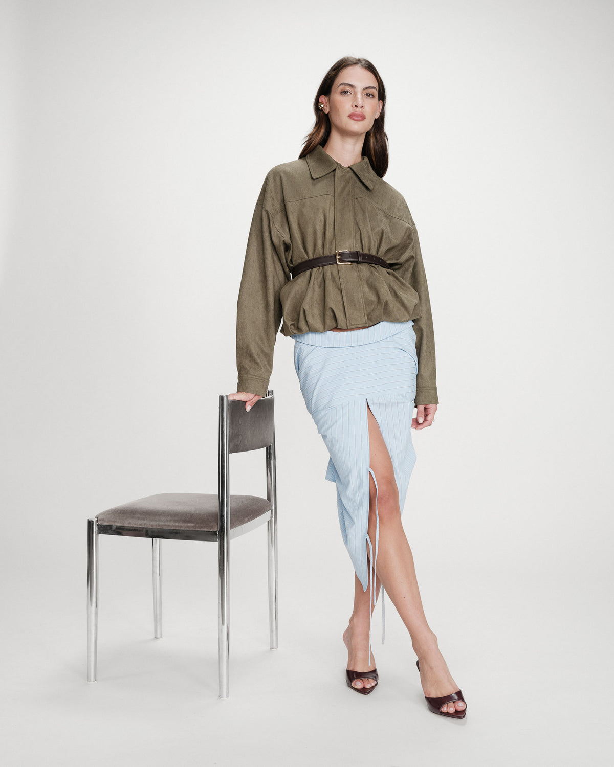 Veste bomber en suédine ourlet ballon kaki Verve