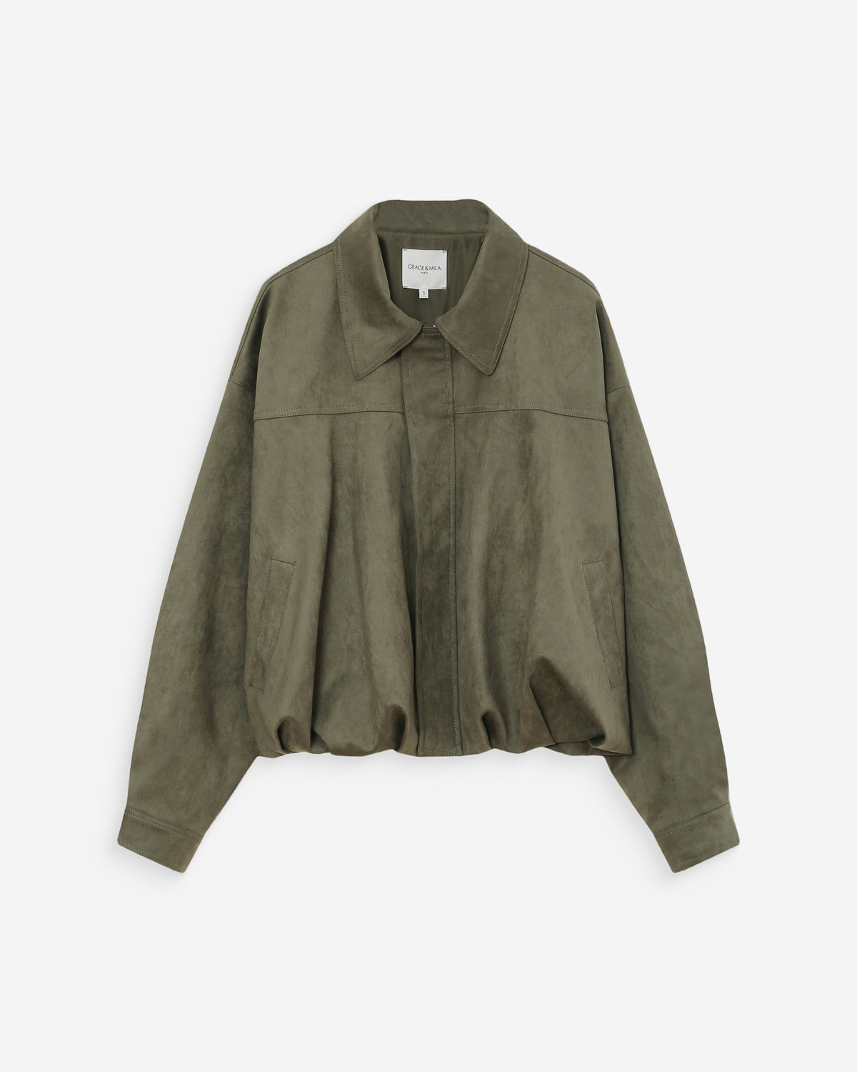 Veste bomber en suédine ourlet ballon kaki Verve