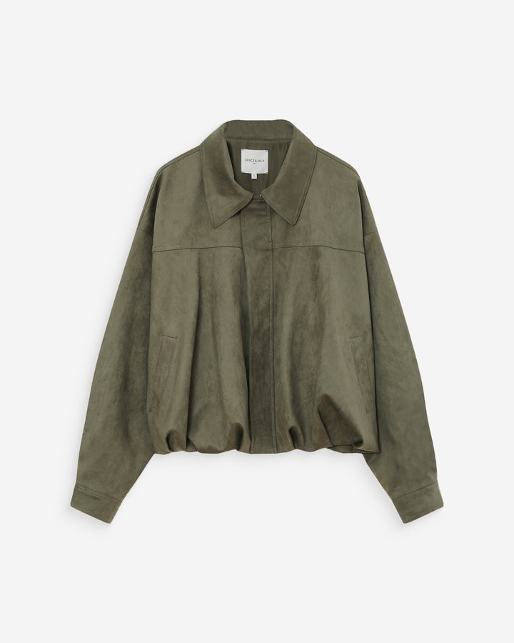 Veste bomber en suédine ourlet ballon kaki Verve