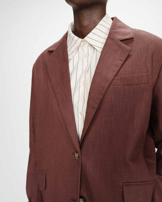 Blazer droit en lin et coton boutonné chocolat Velize
