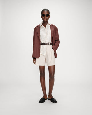 Blazer droit en lin et coton boutonné chocolat Velize