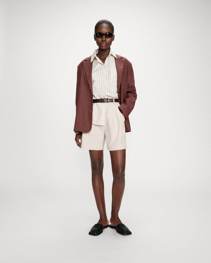 Blazer droit en lin et coton boutonné chocolat Velize