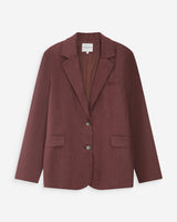Blazer droit en lin et coton boutonné chocolat Velize