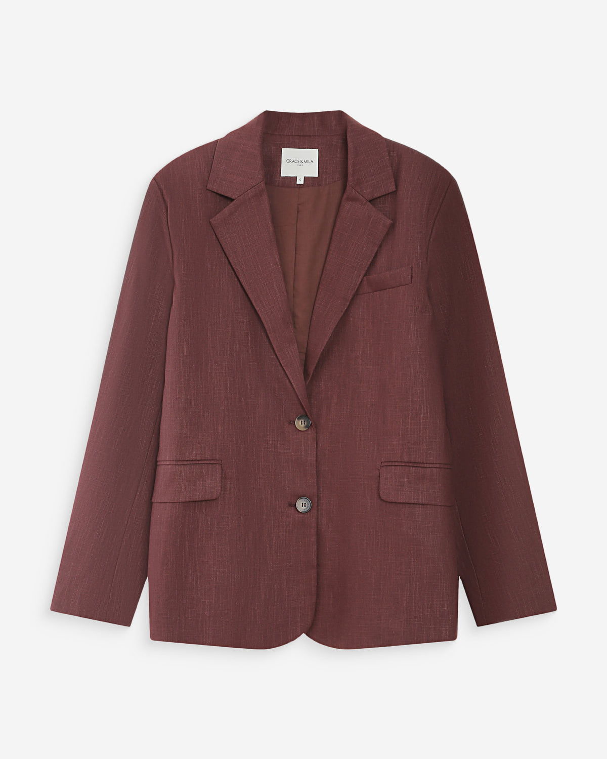 Blazer droit en lin et coton boutonné chocolat Velize
