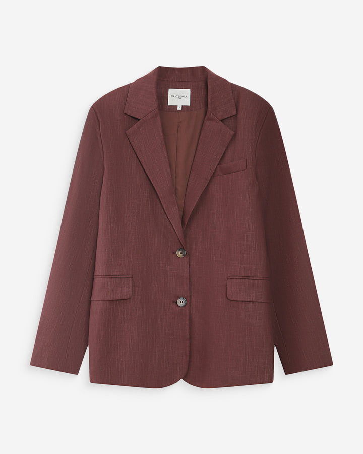 Blazer droit en lin et coton boutonné chocolat Velize