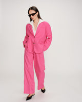 Blazer droit en lin et coton boutonné fuchsia Velize