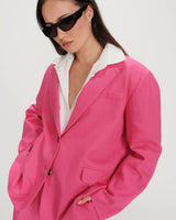 Blazer droit en lin et coton boutonné fuchsia Velize