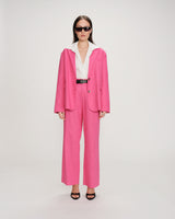 Blazer droit en lin et coton boutonné fuchsia Velize