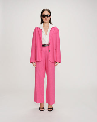 Blazer droit en lin et coton boutonné fuchsia Velize